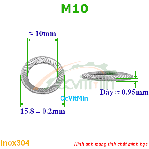 Vòng Đệm Côn M10 Inox304 - Vong Dem Long Den Con