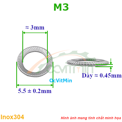 Vòng Đệm Côn M3 Inox304 - Vong Dem Long Den Con