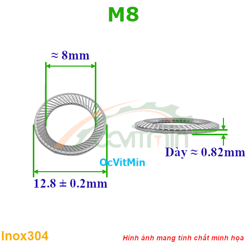 Vòng Đệm Côn M8 Inox304 - Vong Dem Long Den Con