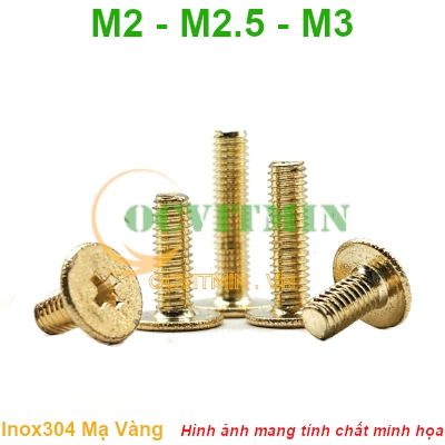 Ốc Bake Đầu Dẹp Mỏng M2 M2.5 M3 Inox 304 Mạ Màu Vàng