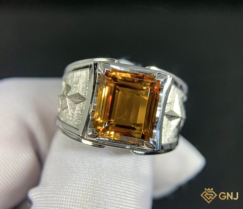 Nhẫn bạc nam đính đá Citrine tự nhiên