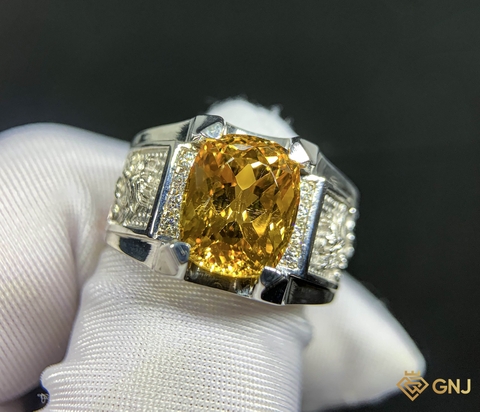 Nhẫn bạc nam đính đá Citrine tự nhiên