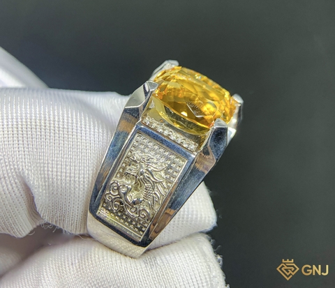 Nhẫn bạc nam đính đá Citrine tự nhiên