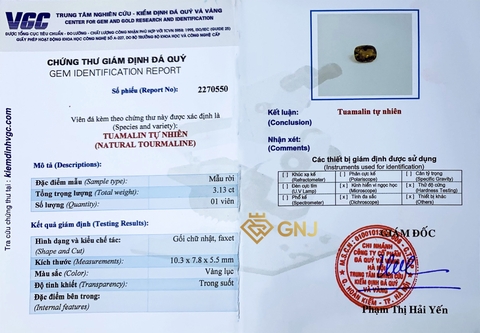 Viên đá tourmaline vàng lục tự nhiên