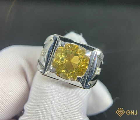 Nhẫn bạc nam đính đá Citrine tự nhiên