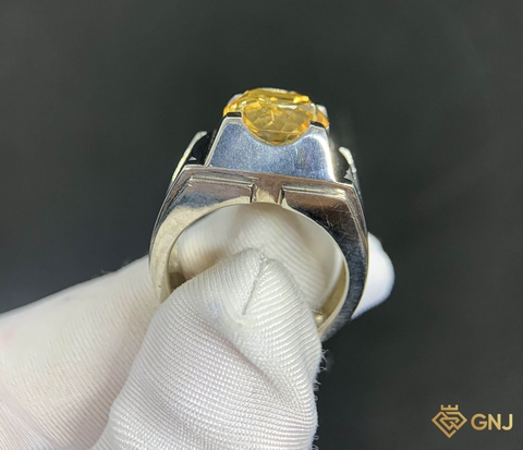 Nhẫn bạc nam đính đá Citrine tự nhiên