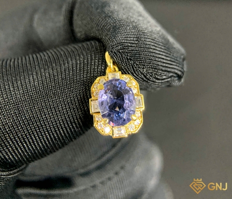 Mặt dây chuyền nữ đính đá Spinel xanh tự nhiên