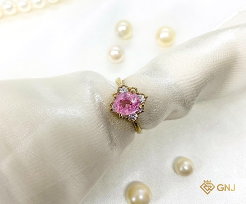 Nhẫn Spinel Hồng Phấn Thiên Nhiên Khung Bạc 925 Xi Vàng 14K - GNJ