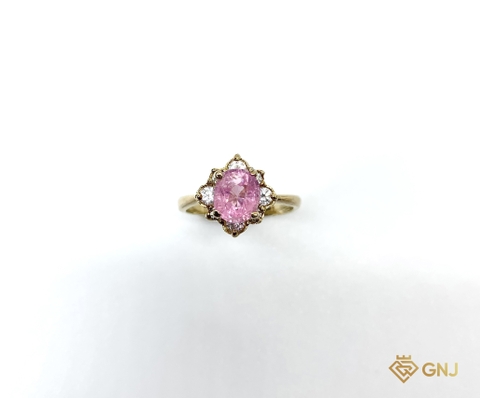 Nhẫn Spinel Hồng Phấn Thiên Nhiên Khung Bạc 925 Xi Vàng 14K - GNJ