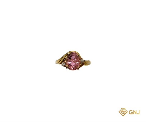 Nhẫn bạc 925 đính đá Tourmaline hồng xi vàng 18k