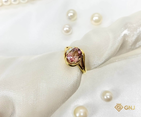 Nhẫn Đá Tourmaline Bi-color Hồng Phớt Trắng Tự Nhiên - GNJ