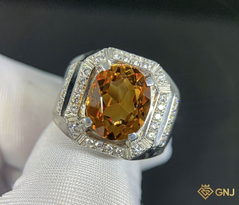 Nhẫn bạc nam đính đá Citrine tự nhiên