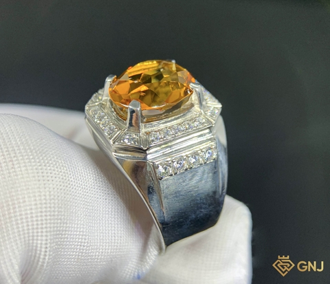 Nhẫn bạc nam đính đá Citrine tự nhiên