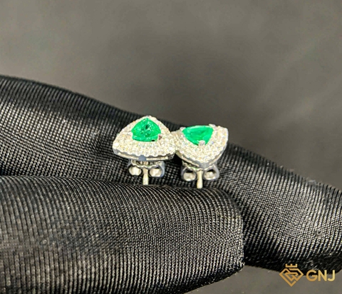 Hoa tai vàng đính đá Ngọc lục bảo thiên nhiên