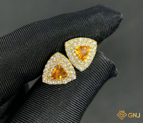 Hoa tai nữ đính đá Sapphire vàng tự nhiên