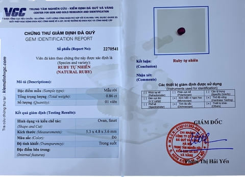 Đá Ruby đỏ huyết tự nhiên Lục Yên