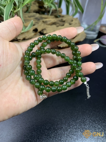 Chuỗi Cổ Ngọc Bích Nephrite Khóa Bạc S925 6mm - GNJ
