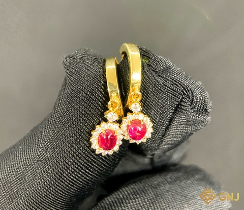 Hoa tai vàng đính đá Ruby tự nhiên