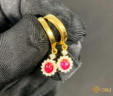 Hoa tai vàng đính đá Ruby tự nhiên