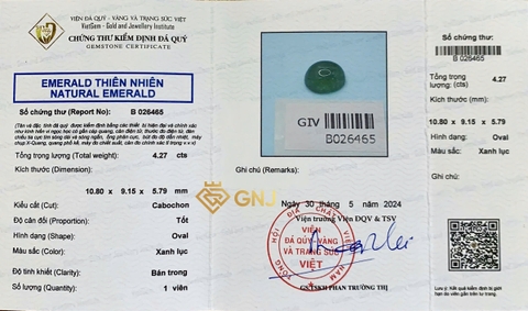 Viên Đá Ngọc Lục Bảo Tự Nhiên 4.27ct — Cabochon - GNJ