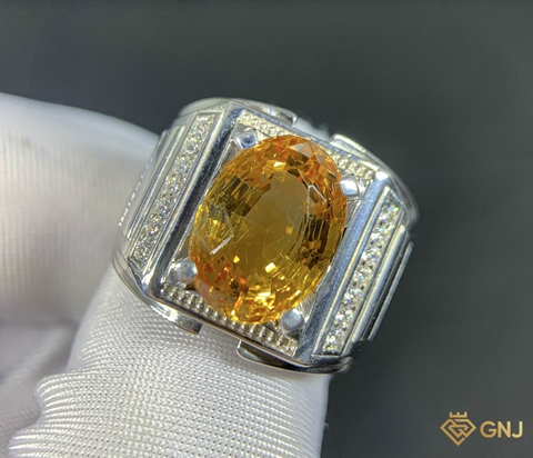 Nhẫn bạc nam đính đá Citrine tự nhiên