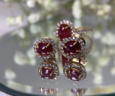 Hoa tai vàng đính đá ruby thiên nhiên