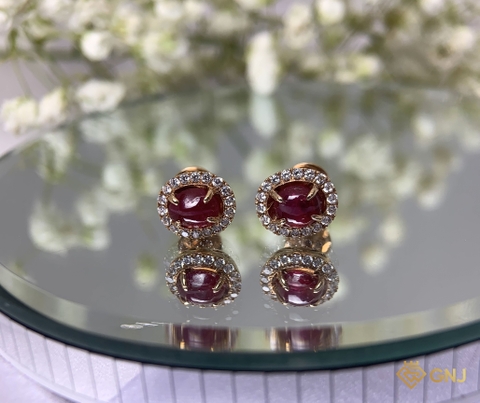 Hoa tai vàng đính đá ruby thiên nhiên