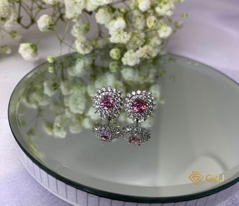 Hoa tai đính đá spinel hồng tím thiên nhiên