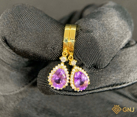 Hoa tai vàng đính đá Amethyst tự nhiên