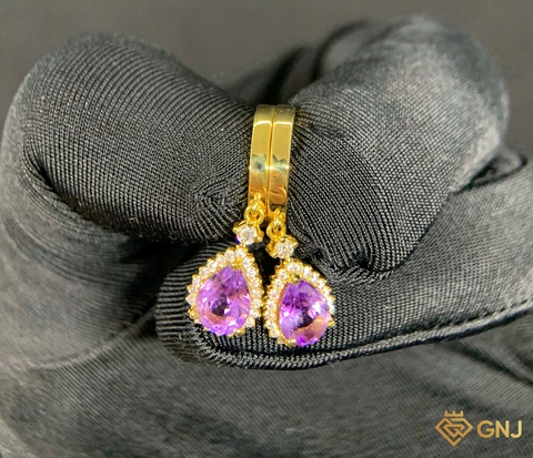 Hoa tai vàng đính đá Amethyst tự nhiên