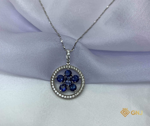 Mặt dây chuyền nữ đính đá sapphire, spinel xanh thiên nhiên