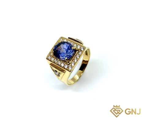 Nhẫn nam đá chủ spinel xanh thiên nhiên.