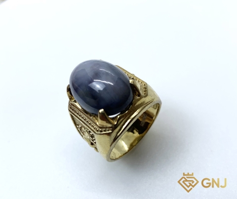 Nhẫn bạc cao cấp đính đá Sapphire xám sao tự nhiên.