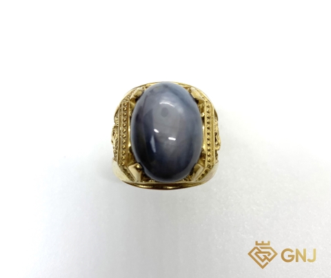 Nhẫn bạc cao cấp đính đá Sapphire xám sao tự nhiên.