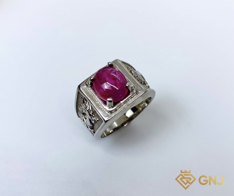 Nhẫn bạc đính đá Ruby tự nhiên chất kính trong