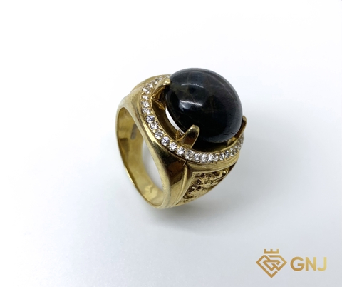 Nhẫn bạc nam đính đá Sapphire đen sao thiên nhiên.