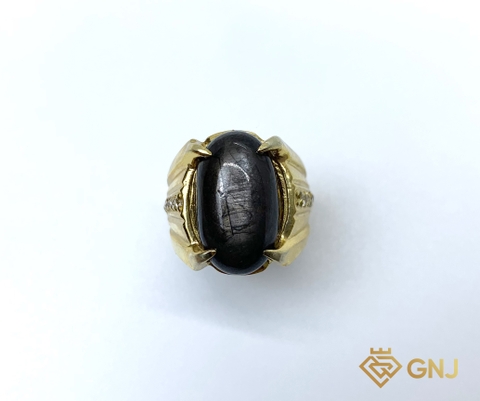 Nhẫn bạc nam đá Sapphia đen sao tự nhiên