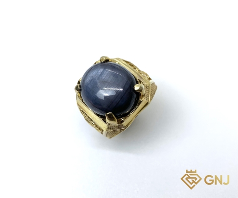 Nhẫn bạc nam đính đá Sapphire xám xanh sao tự nhiên