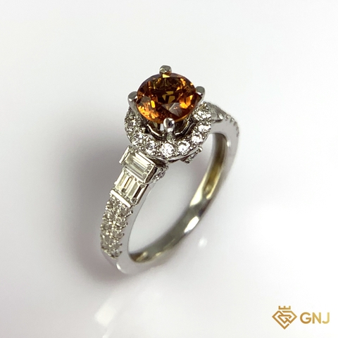 Nhẫn Bạc Xi Vàng Trắng Đính Đá Citrine Tự Nhiên - GNJ