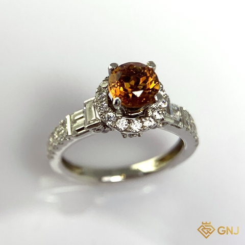Nhẫn Bạc Xi Vàng Trắng Đính Đá Citrine Tự Nhiên - GNJ