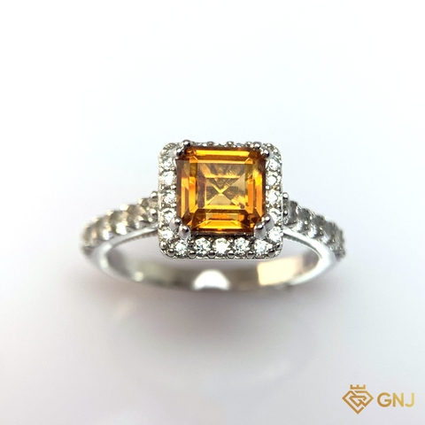Nhẫn Bạc Xi Vàng Trắng Đính Đá Citrine Tự Nhiên - GNJ