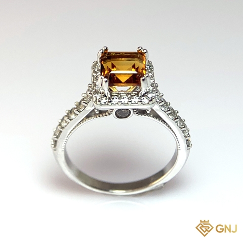 Nhẫn Bạc Xi Vàng Trắng Đính Đá Citrine Tự Nhiên - GNJ