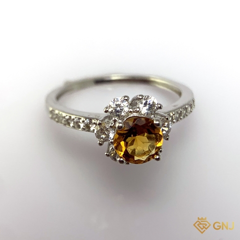 Nhẫn Bạc Xi Vàng Trắng Đính Đá Citrine Tự Nhiên - GNJ