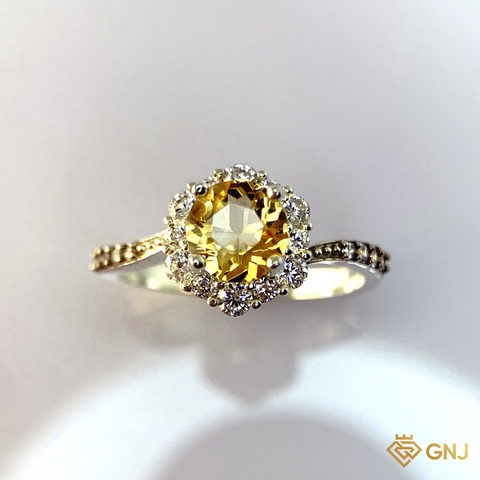 Nhẫn Bạc Xi Vàng Trắng Đính Đá Citrine Tự Nhiên - GNJ