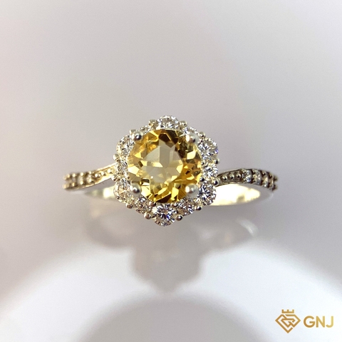 Nhẫn Bạc Xi Vàng Trắng Đính Đá Citrine Tự Nhiên - GNJ