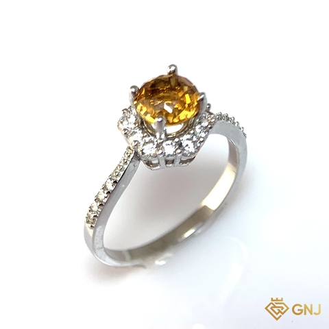 Nhẫn Bạc Xi Vàng Trắng Đính Đá Citrine Tự Nhiên - GNJ