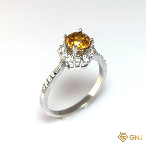 Nhẫn Bạc Xi Vàng Trắng Đính Đá Citrine Tự Nhiên - GNJ