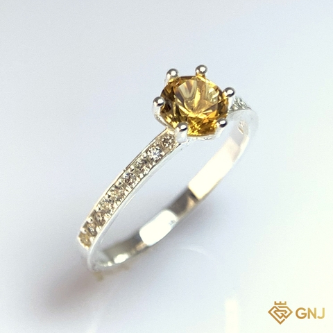 Nhẫn Bạc Xi Vàng Trắng Đính Đá Citrine Tự Nhiên - GNJ