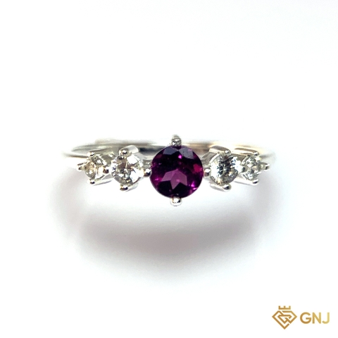 Nhẫn Bạc Xi Vàng Trắng Đính Đá Garnet Tự Nhiên - GNJ