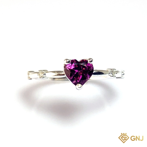 Nhẫn Bạc Xi Vàng Trắng Đính Đá Garnet Tự Nhiên - GNJ